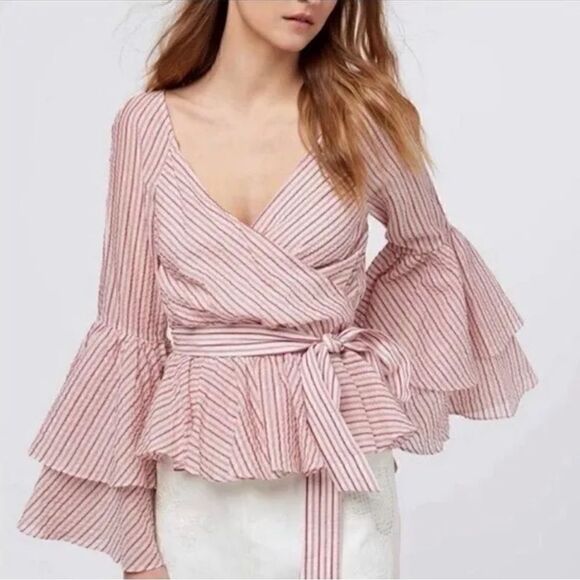 Rebecca Minkoff Red Multi Melly Wrap Top XS - Picture 1 of 6